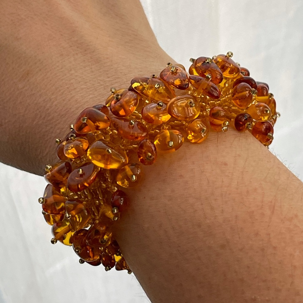 Hand woven Baltic amber bracelet bangle